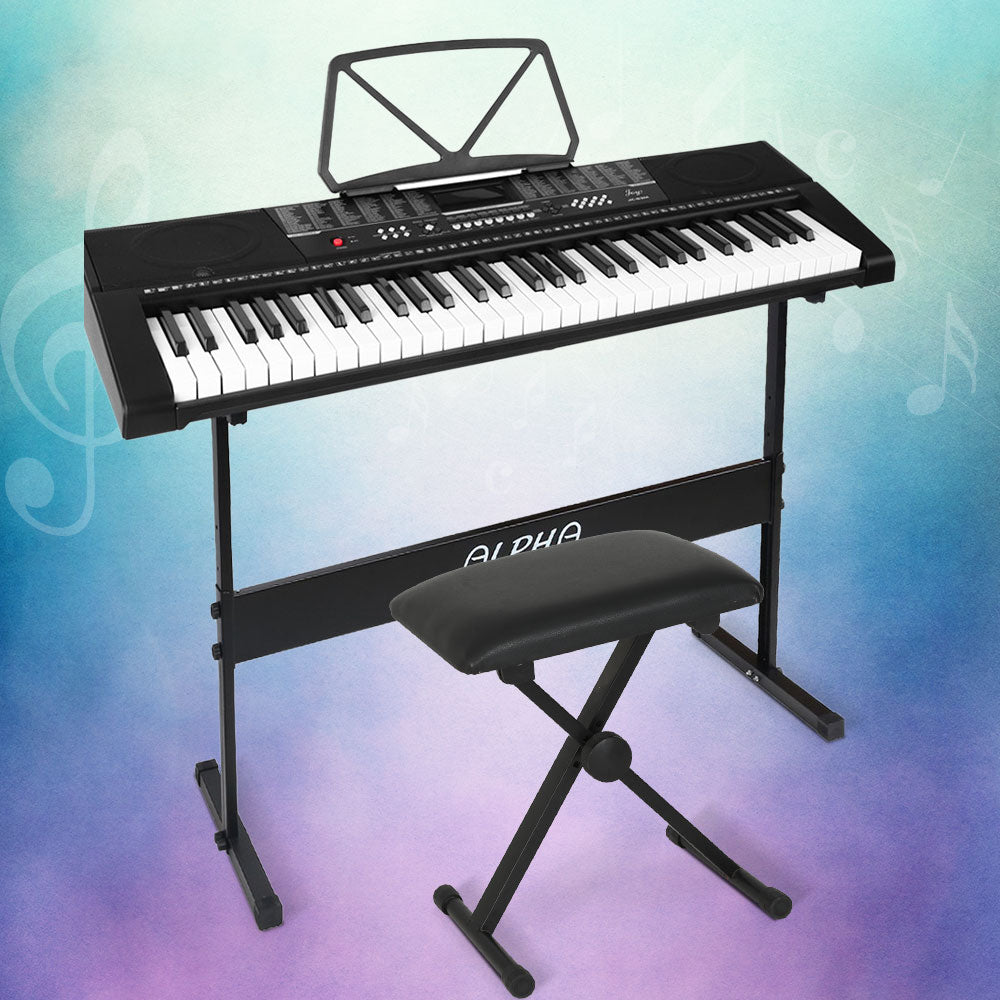 Alpha 61 Key Electronic Piano Bundle for kids with stand and stool, perfect for home.