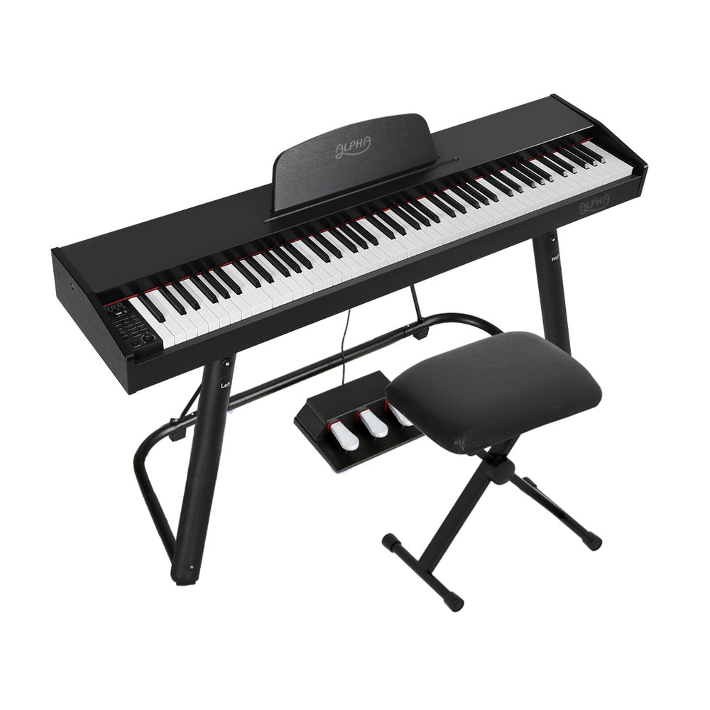 Alpha 88-Key Electronic Piano with Stand and Stool, perfect for childrens music practice at home.