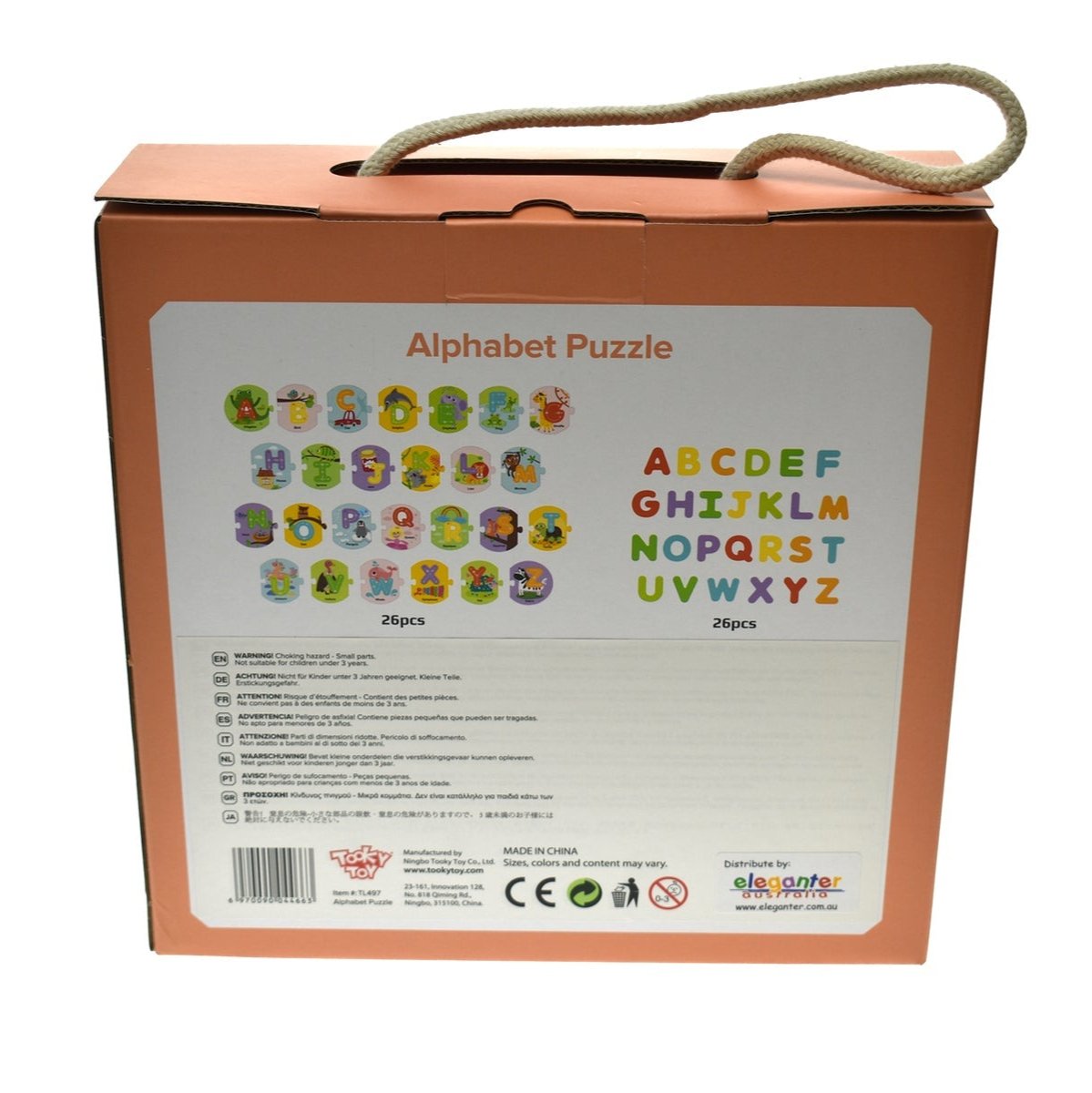 Colorful alphabet puzzle set in portable box for engaging and educational play at home.