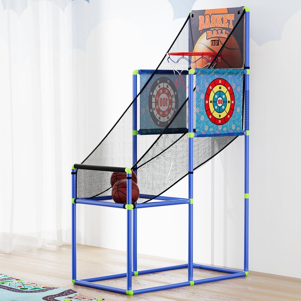 Kids arcade basketball game with electronic scorer, 3 games, perfect for home entertainment. Kids arcade basketball game with electronic scorer, 3 games, perfect for home entertainment.