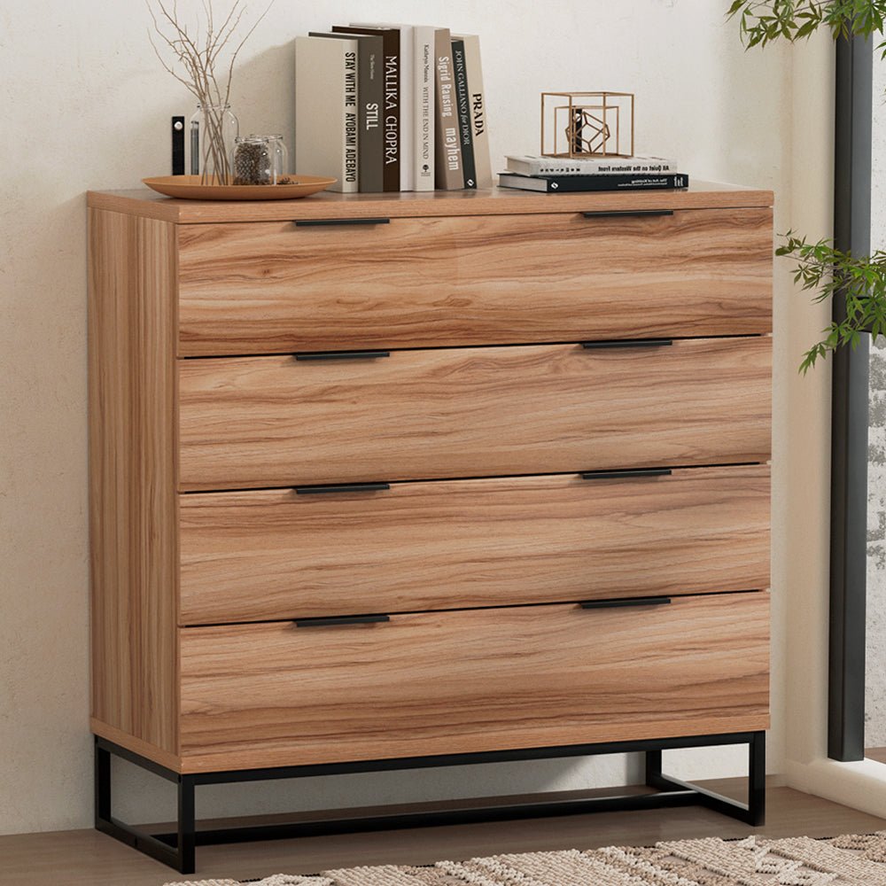 Artiss 4-drawer kids dresser in rustic oak for bedroom storage organization. Perfect kids furniture.