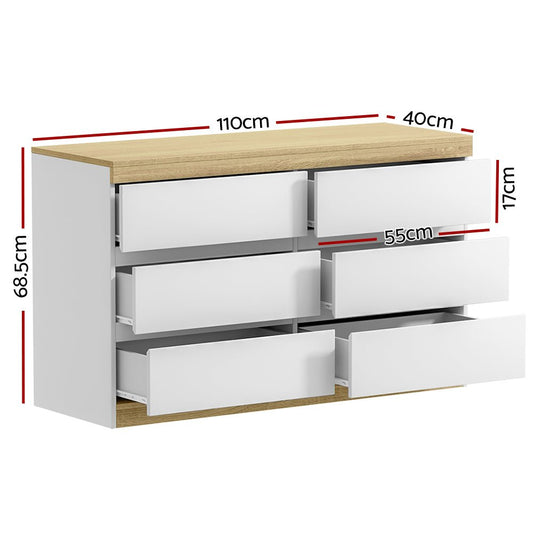 Artiss 6-drawer white cabinet dresser ideal for childrens bedroom storage, stylish and practical.