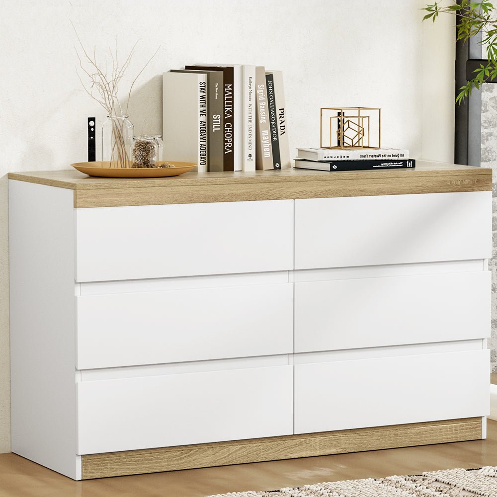 Artiss 6-drawer white cabinet dresser for kids bedroom storage solution with ample space.