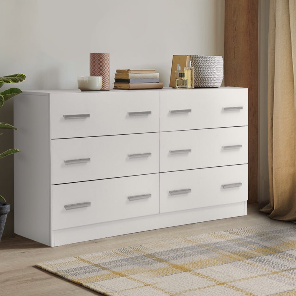 Artiss 6 Drawers Lowboy Storage Chest in White, ideal for childrens room organization. Artiss 6 Drawers Lowboy Storage Chest in White, ideal for childrens room organization.