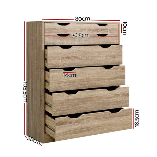 Artiss 6-drawer tallboy dresser in oak for kids bedroom storage solution.