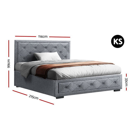 King Single size gas lift bed frame with storage, perfect for childrens bedroom organization.