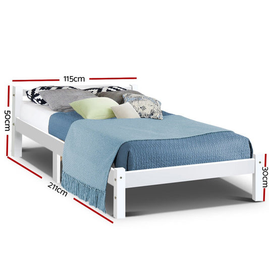 King single wooden bed frame for childrens room, with durable timber platform.