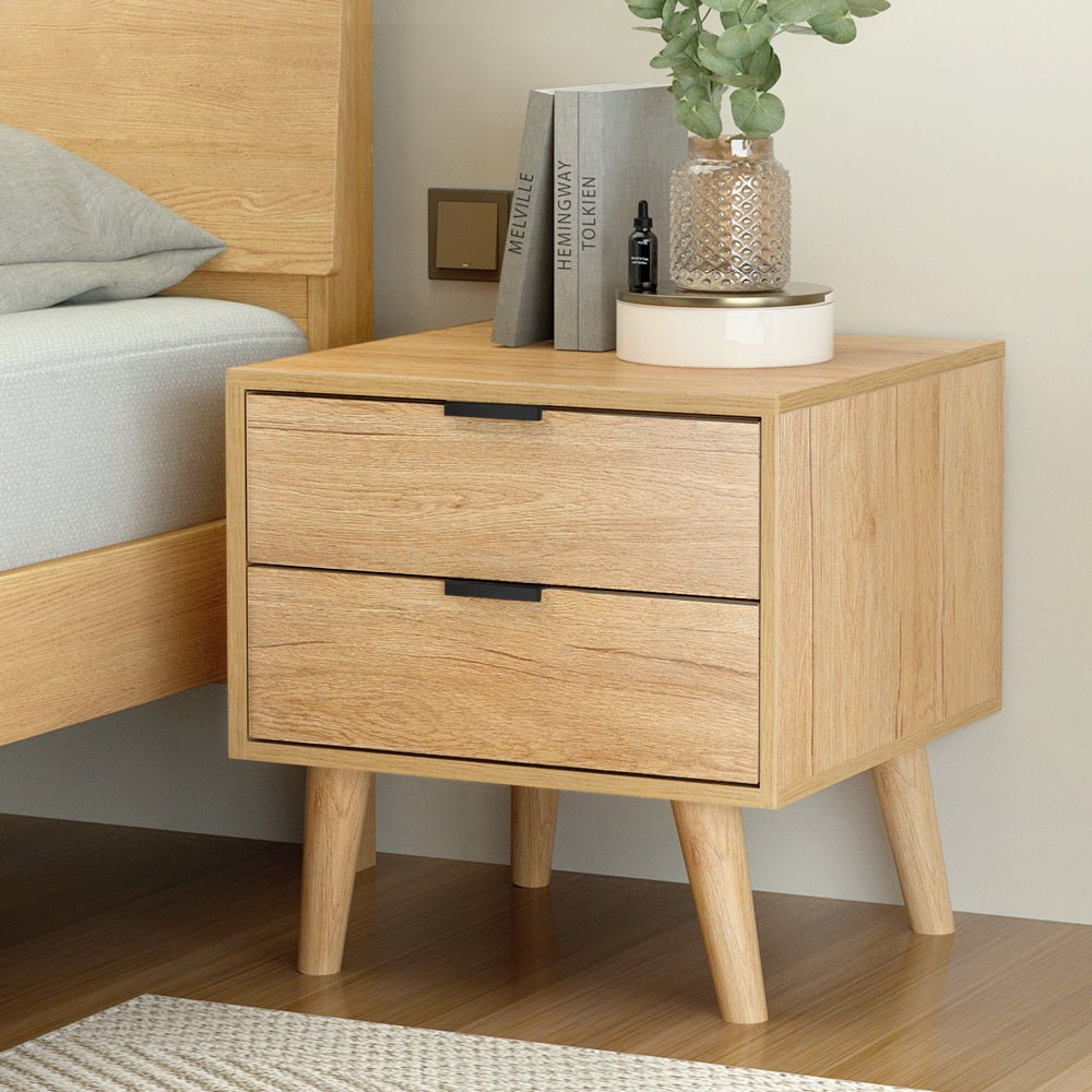 Artiss Bedside Table 2 Drawers Nightstand Side End Table Storage Cabinet Pine