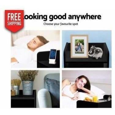 Kids black bedside table with drawer for childrens bedrooms, Artiss furniture for storage solution.