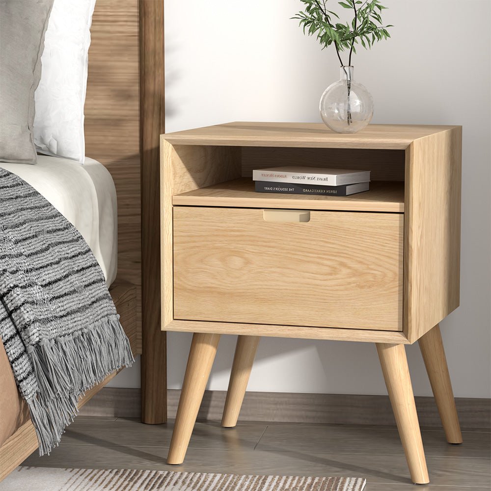 Kids nightstand with drawers for storage, ideal for a bedroom or nursery decor.