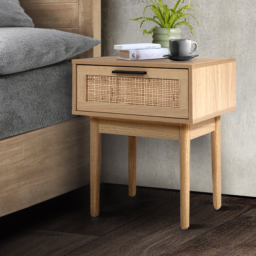 Kids bedside table with 1 drawer, rattan cabinet stylish storage solution for bedroom decor. Kids bedside table with 1 drawer, rattan cabinet stylish storage solution for bedroom decor.