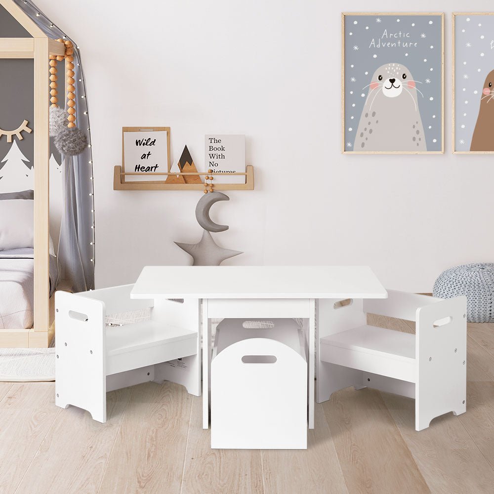 Artiss Kids White Table and Chair Set for play, study, and mealtime activities. Artiss Kids White Table and Chair Set for play, study, and mealtime activities.