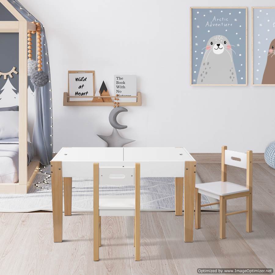 Artiss Kids Table and Chair Set with Storage, White and Natural, ideal for play and study Artiss Kids Table and Chair Set with Storage, White and Natural, ideal for play and study