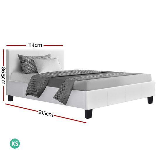 Artiss Neo white PU leather bed frame in king single size for kids bedroom.