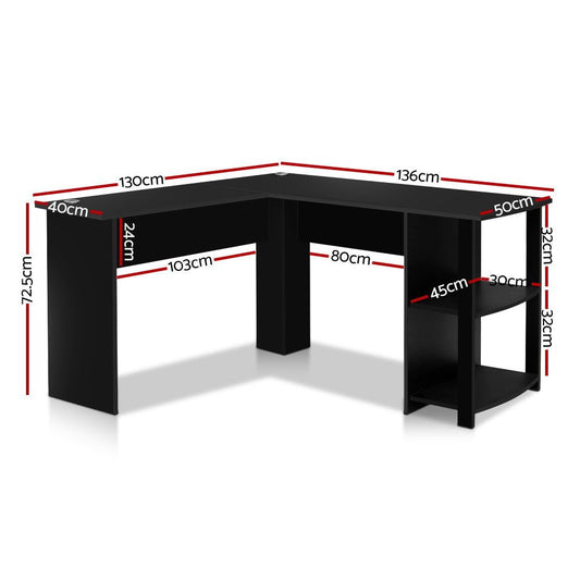 Artiss Office corner desk in L-shape design for student study, black color scheme.