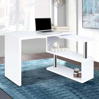 Artiss Rotary Corner Desk - Built-In Bookshelf Feature