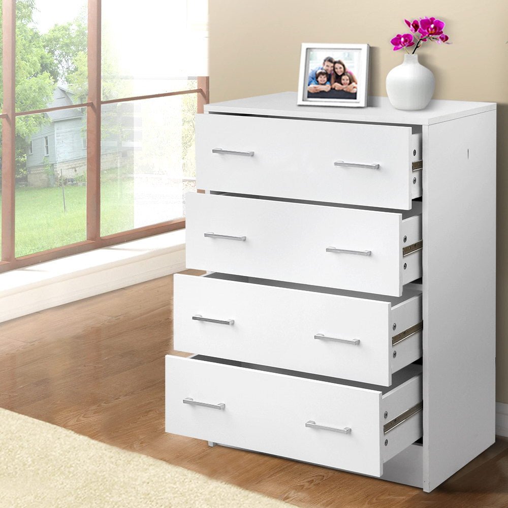 Artiss Tallboy 4 Drawers | White storage cabinet for kids room organization and space-saving.