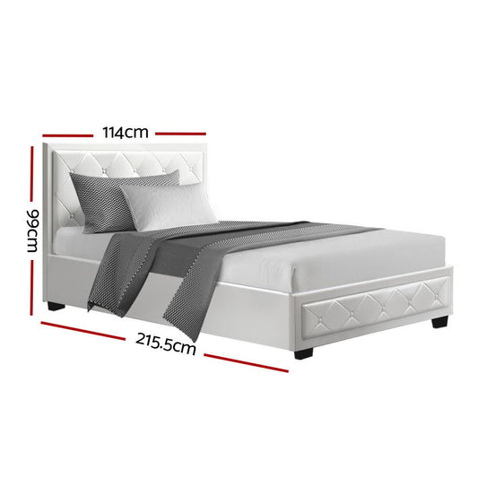 Artiss Tiyo King Single Gas Lift Storage Bed in White PU Leather for kids bedroom.