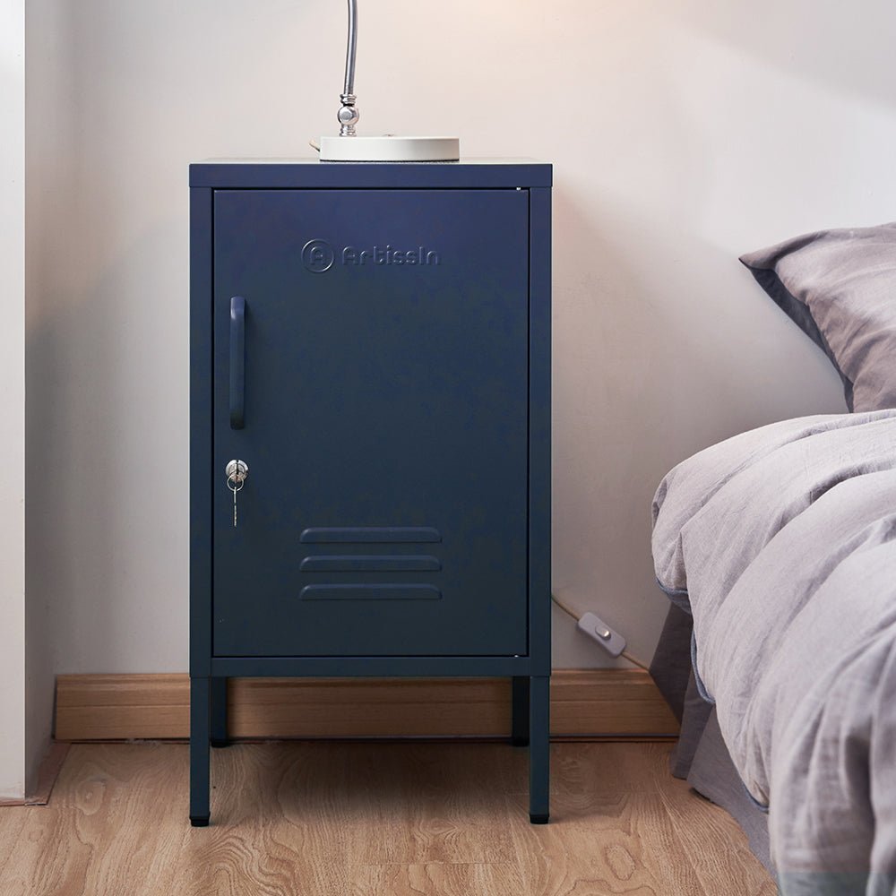 Artiss Blue Metal Locker Bedside Table - Fun and functional kids bedroom storage solution. Artiss Blue Metal Locker Bedside Table - Fun and functional kids bedroom storage solution.