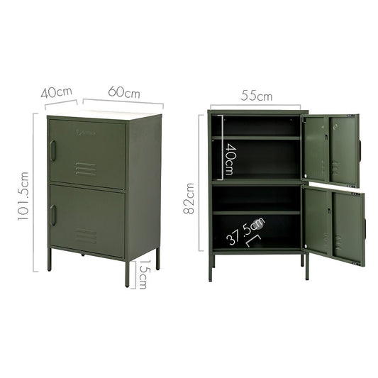 ArtissIn green storage cabinet shelf organizer for kids bedrooms with double storage compartments.