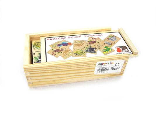 Colorful Australian animal dominoes for educational play, ideal for children at home.