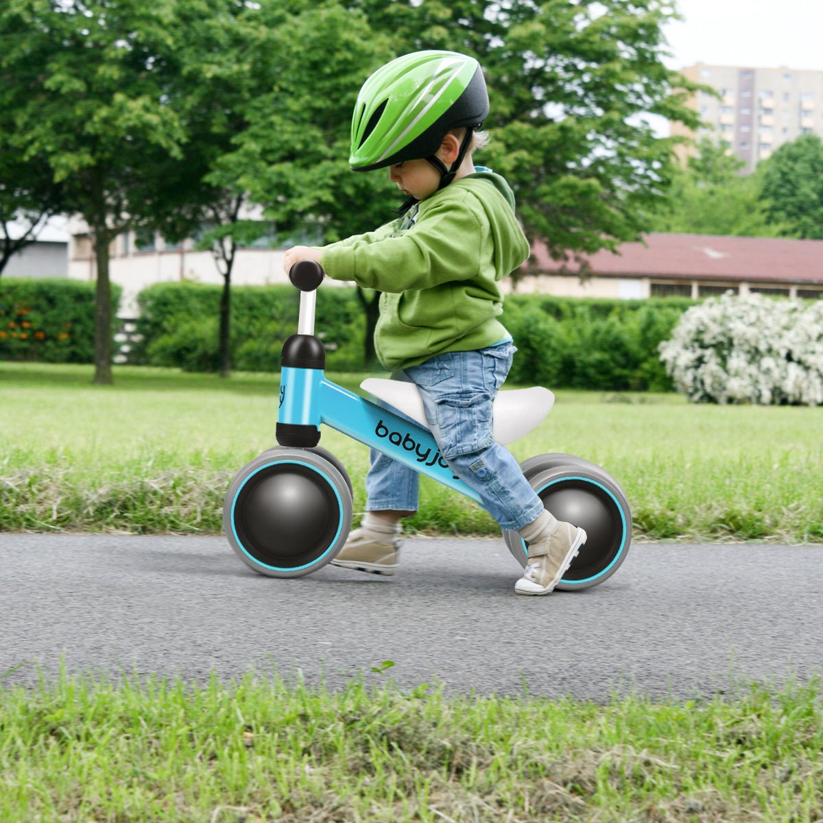 Confidence Unleashed: 4-Wheel Blue Balance Training Bike for Young Riders
