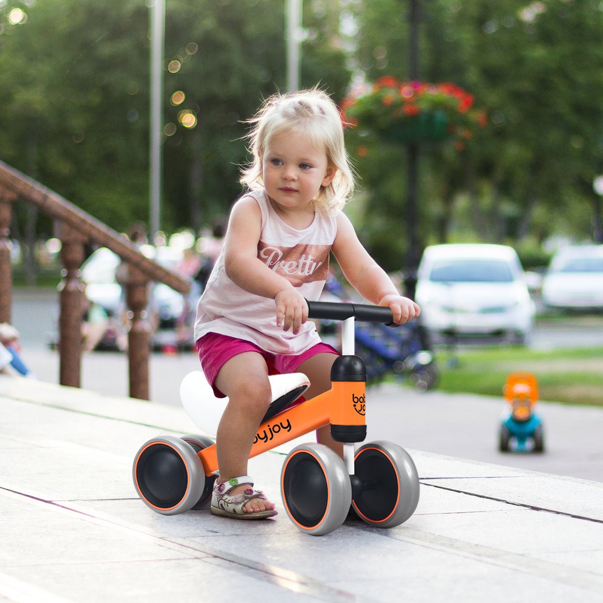 Ride into Joy: Orange Balance Training Bike with 4 Wheels for Kids