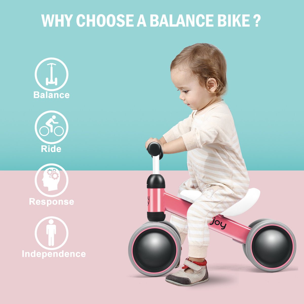 Empowering Young Riders: Pink Balance Training Bike with 4 Wheels