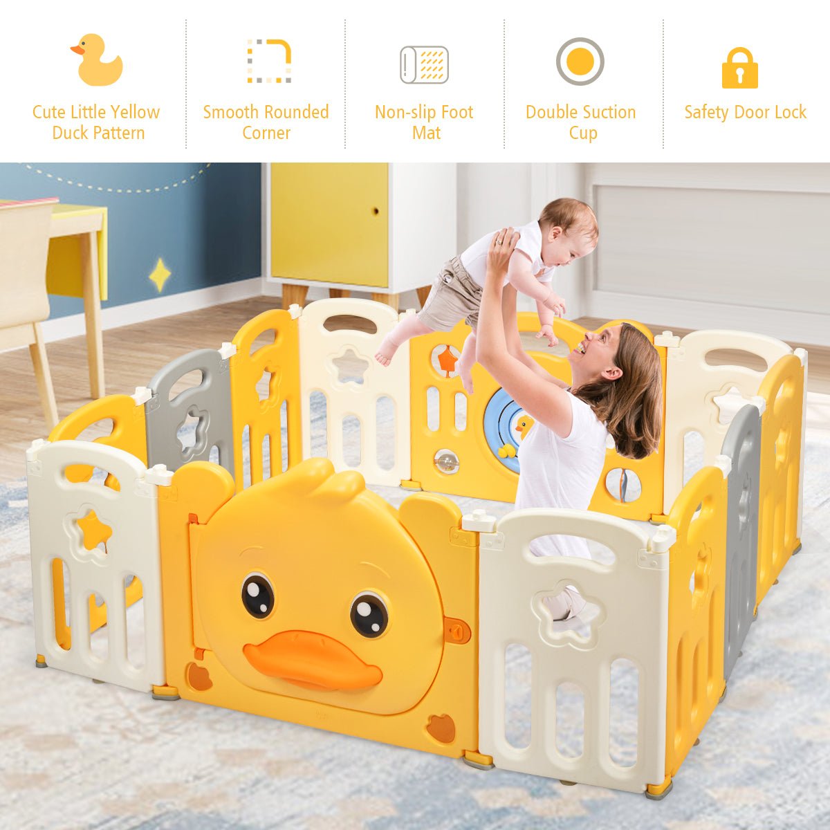 Spacious Baby Play Area with Non-slip Rubber Mats