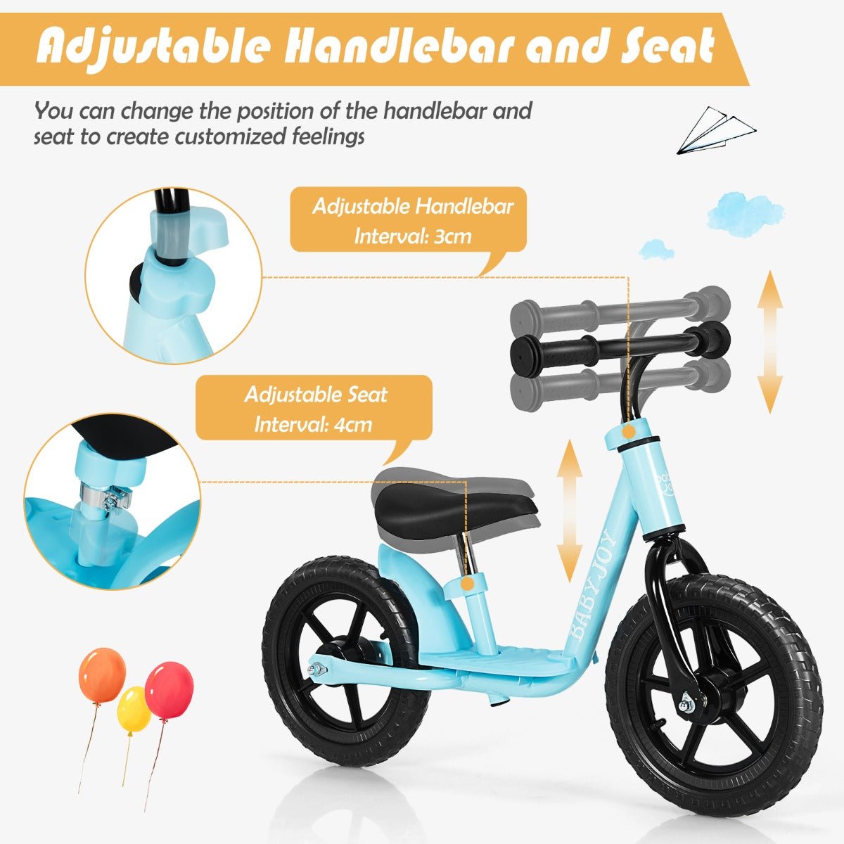 Perfect Fit for Joy: Kids Blue Balance Bike with Adjustable Handlebar and Seat