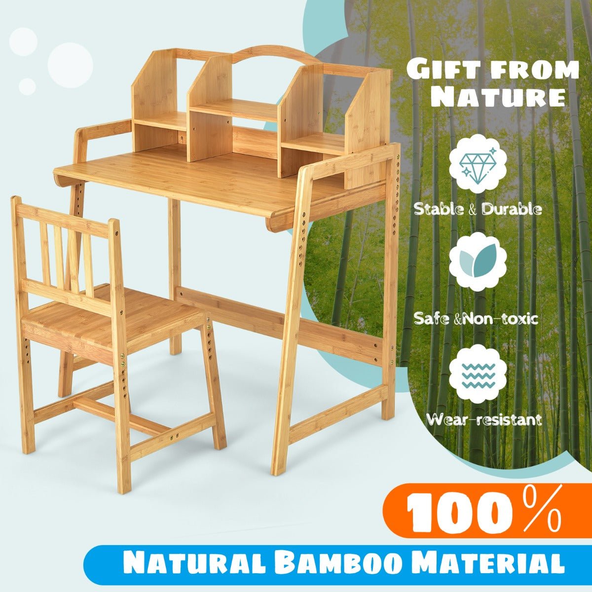 Stylish Bamboo Desk with Storage for Kids' Room
