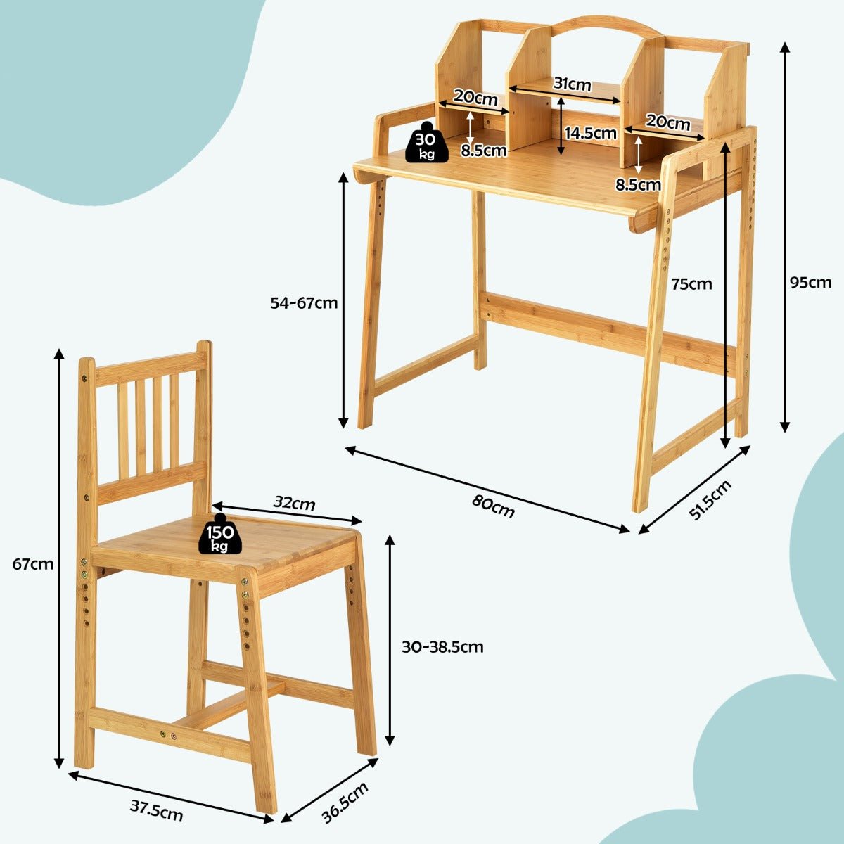 Durable Bamboo Desk and Chair Combo for Young Learners