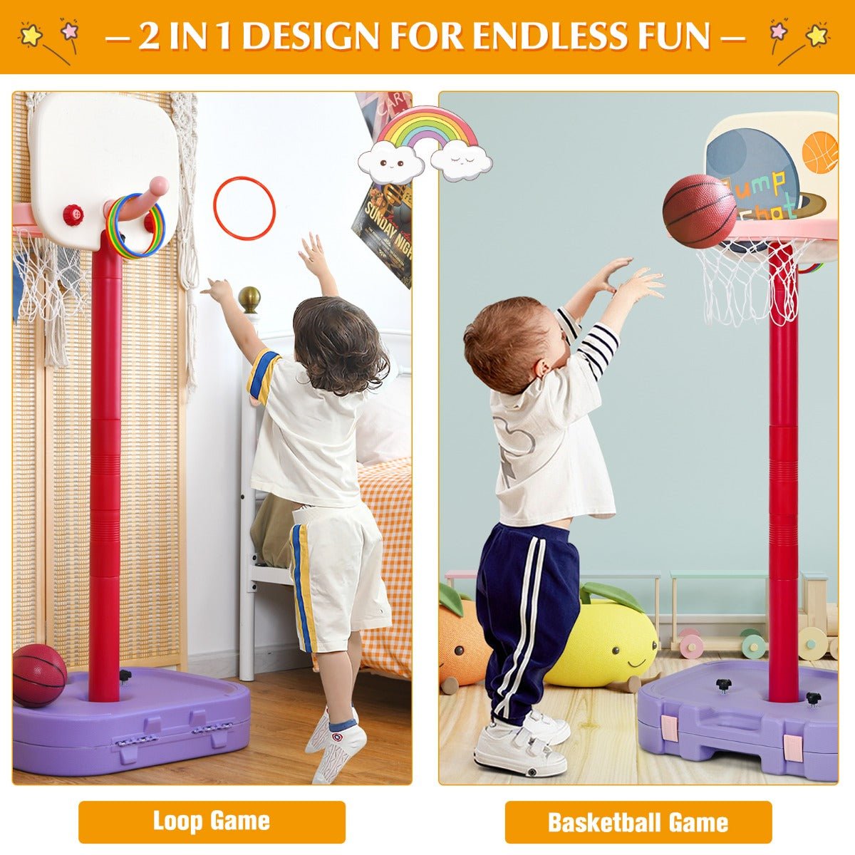 Playful Duo: Basketball Set with Ring Toss for Kids and Adults