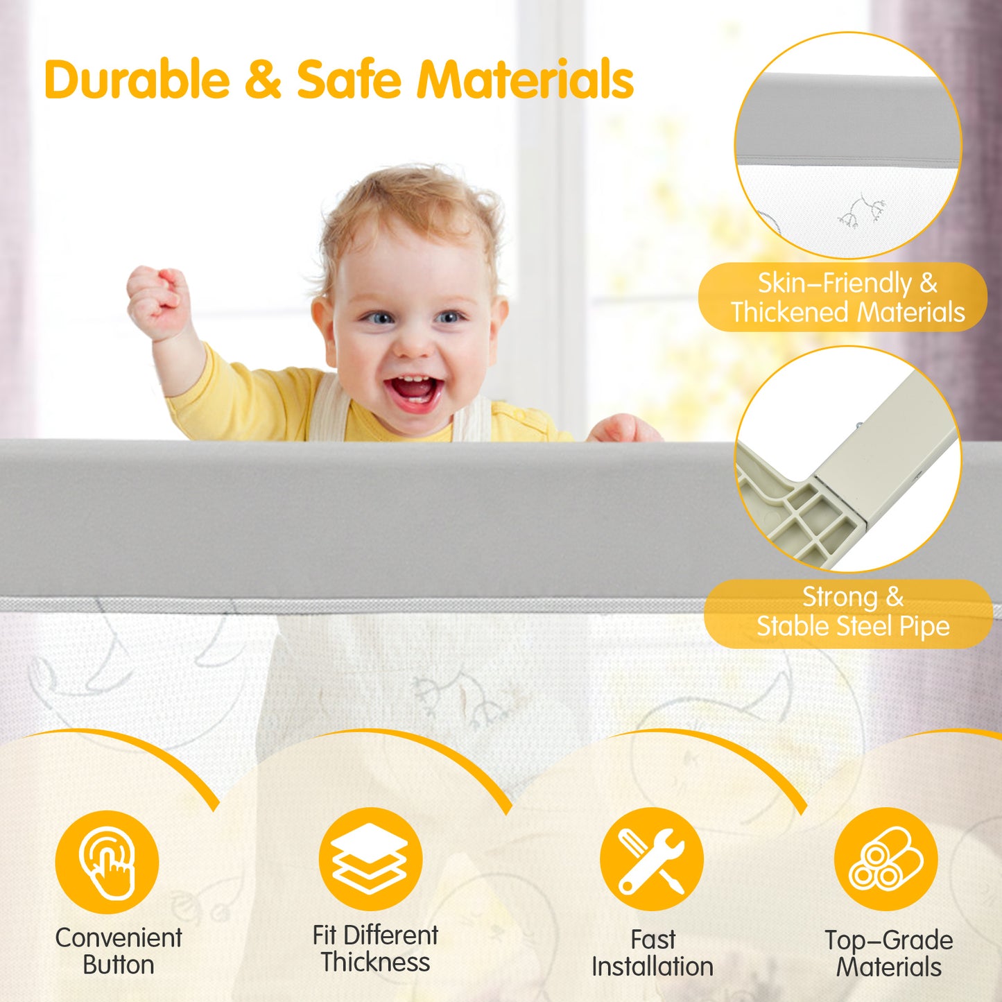 Adjustable kids bed rail guard for toddler safety and comfort at home.