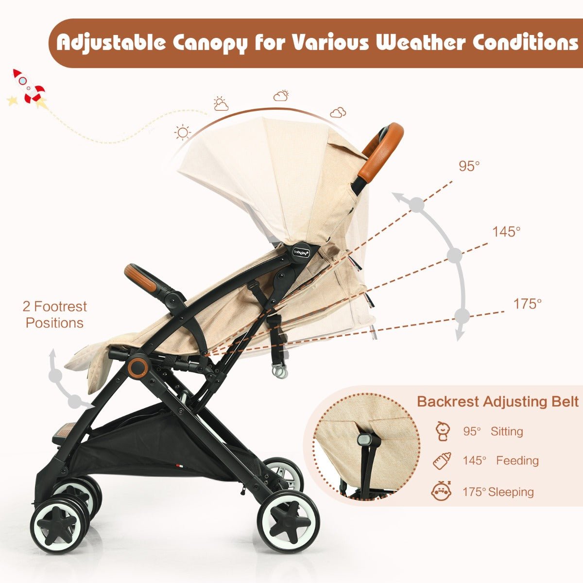 Versatile Strolling in Beige: Adjustable for Baby's Comfort