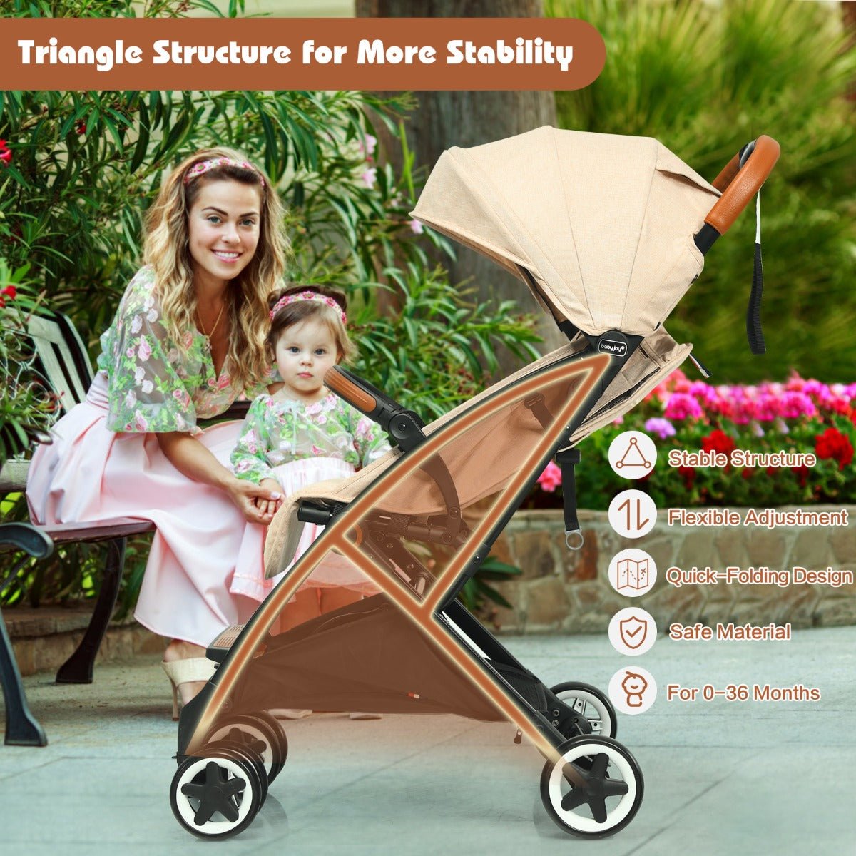 Beige Stroller: Smooth Rides with Adjustable Comfort