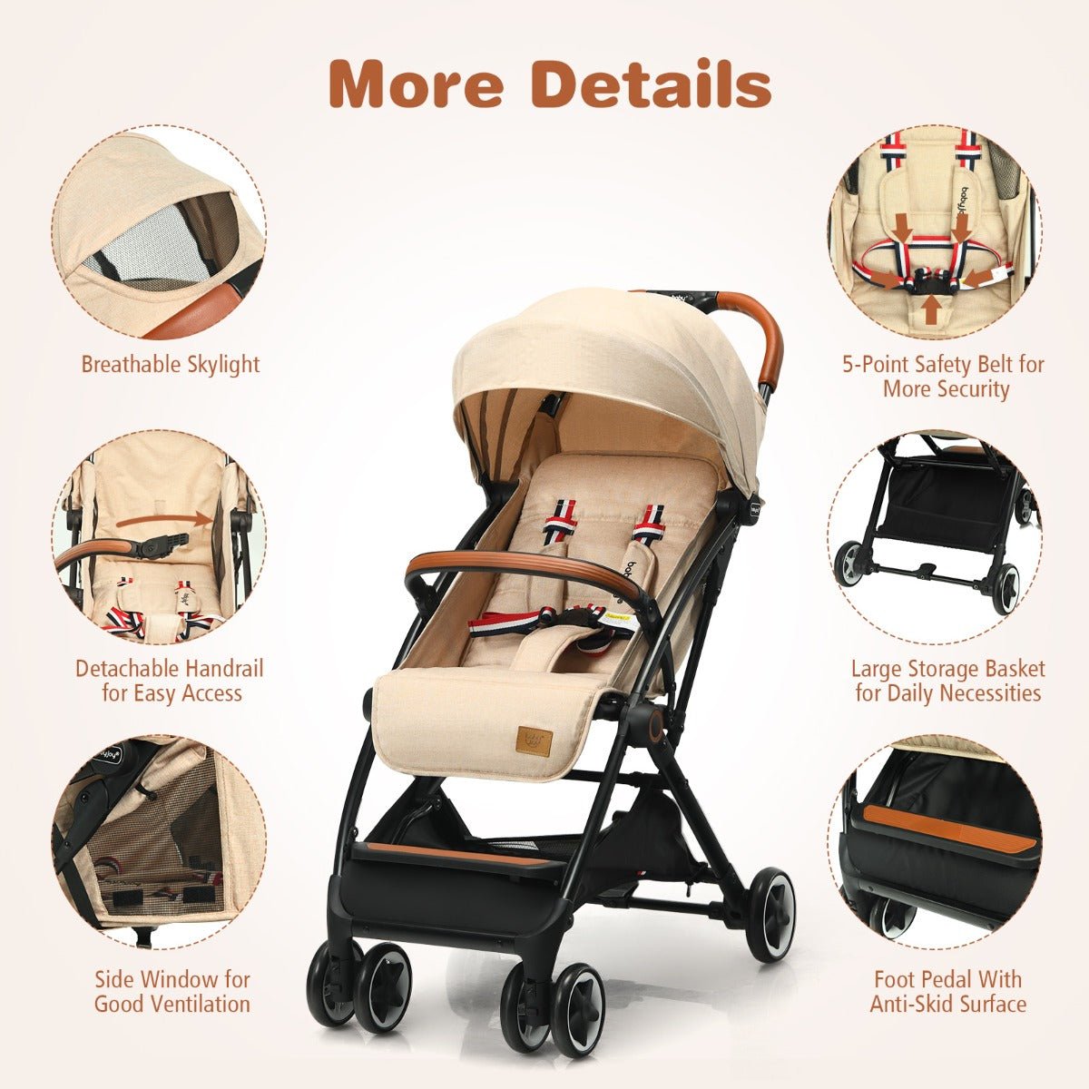 Chic Beige Canopy Stroller for Urban Parents