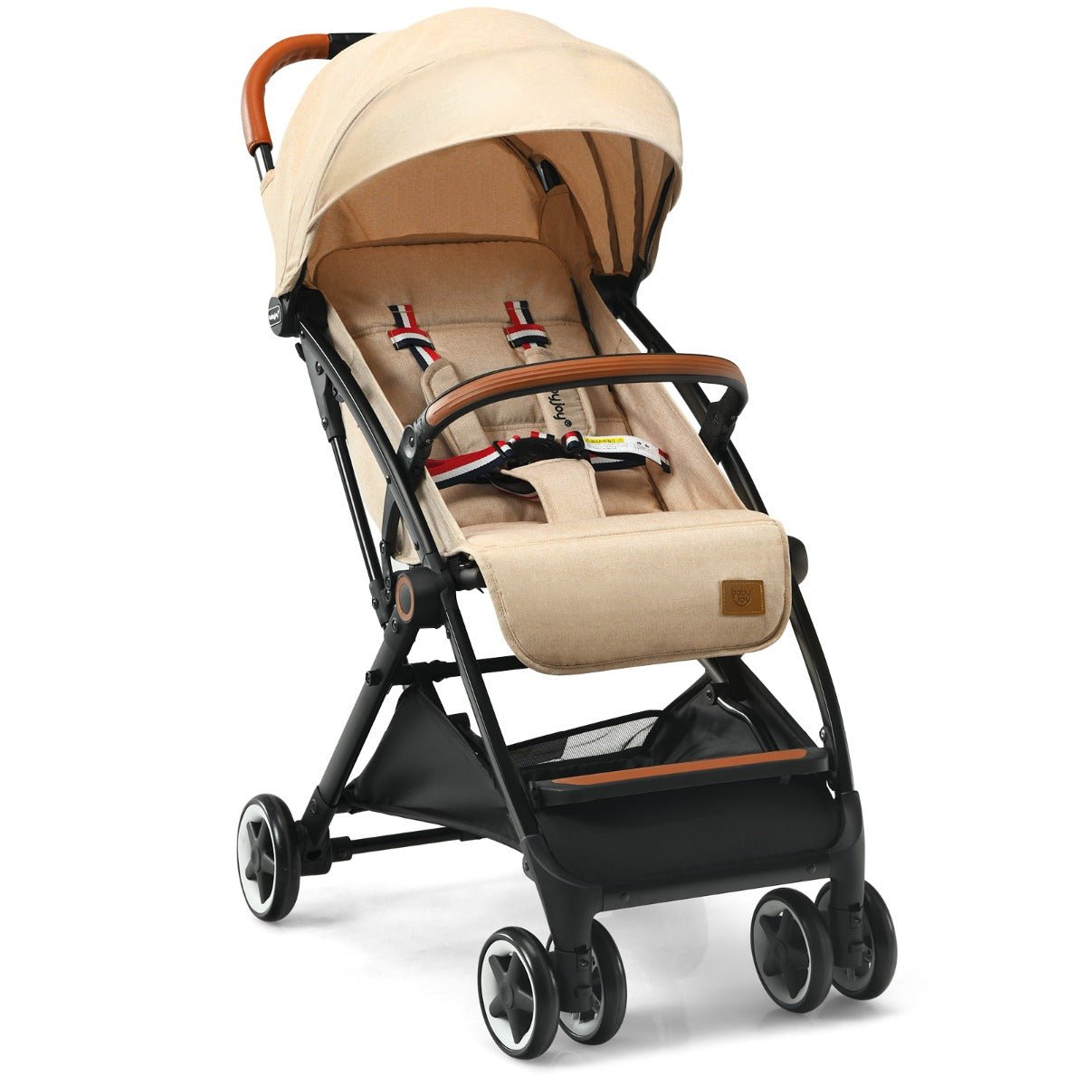 Beige Adjustable Backrest Canopy Stroller for Babies