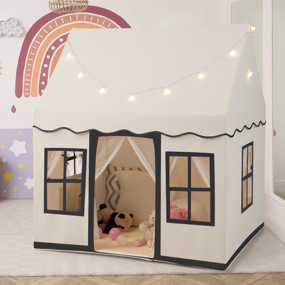 Beige Kids Play Tent with Starry Ambience