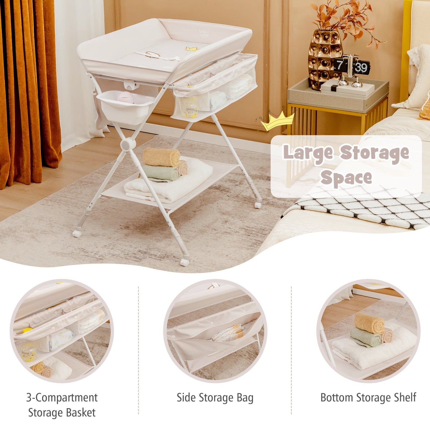 1Infant Nursery Folding Changing Table - Portable and Space-Saving