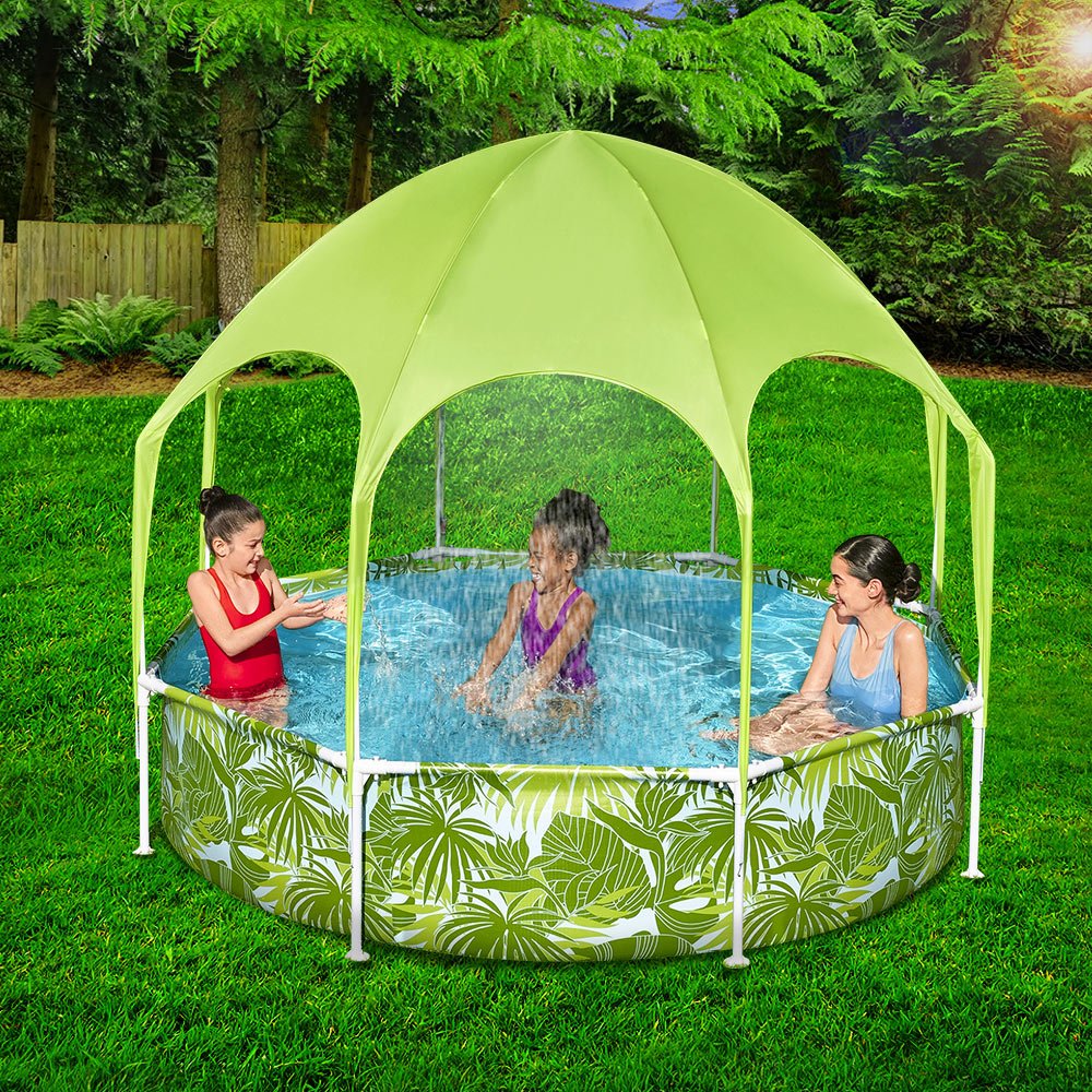 Kids pool with canopy, sturdy steel frame, ideal for backyard summer fun, 1688L capacity.