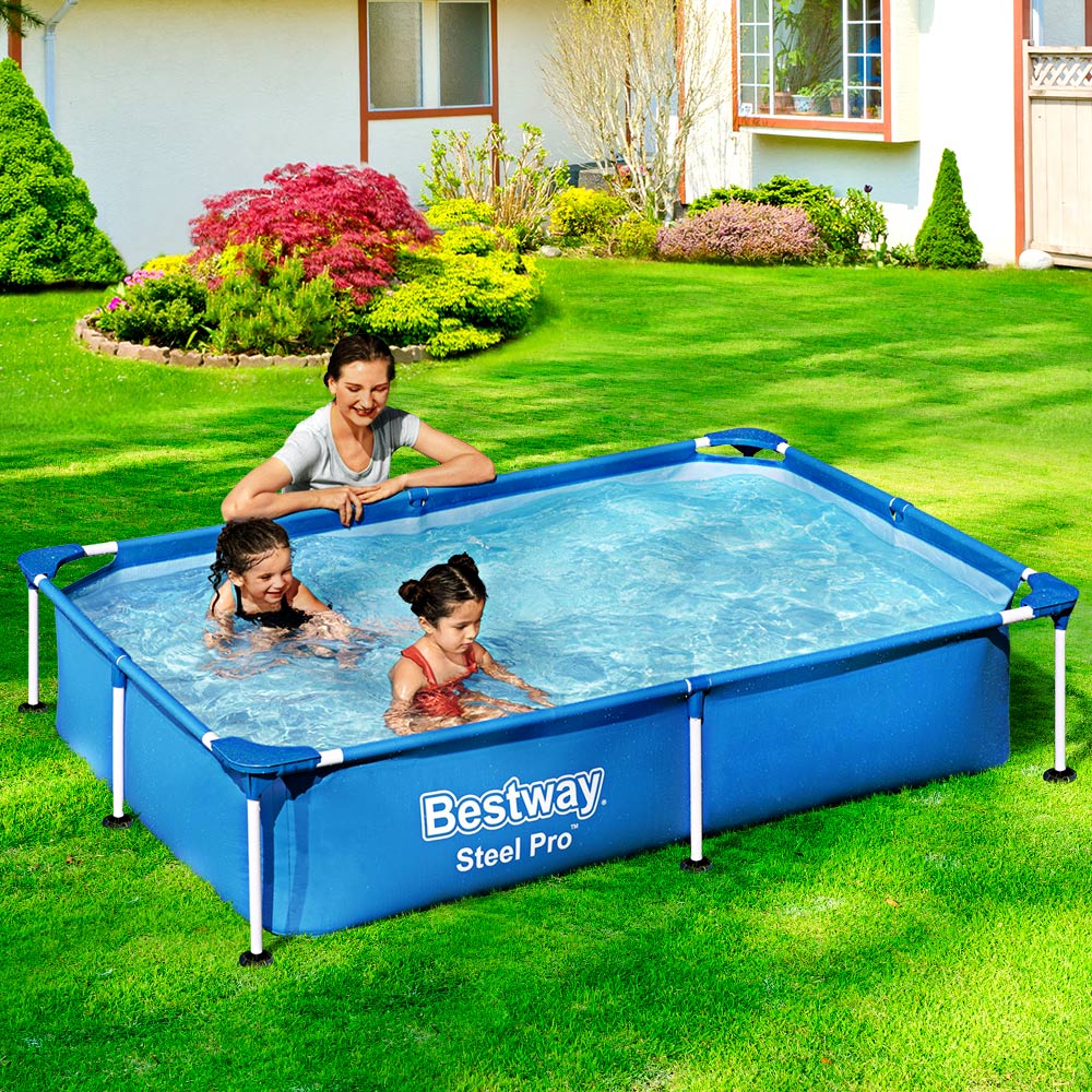 Above ground Bestway Steel Frame Swimming Pool, 221x150x43cm, 1200L capacity for childrens summer fun. Above ground Bestway Steel Frame Swimming Pool, 221x150x43cm, 1200L capacity for childrens summer fun.