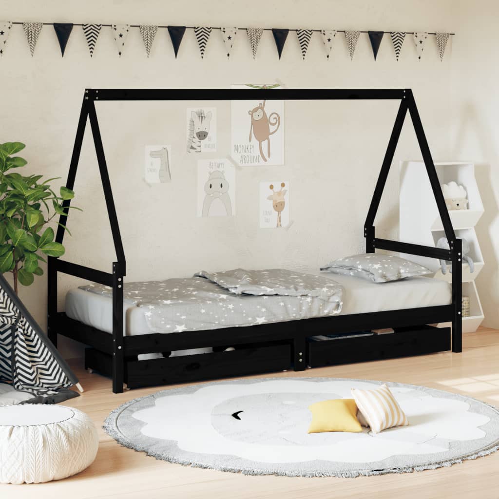Black Kids House Bed Frame with Drawer Storage - Kids Mega Mart