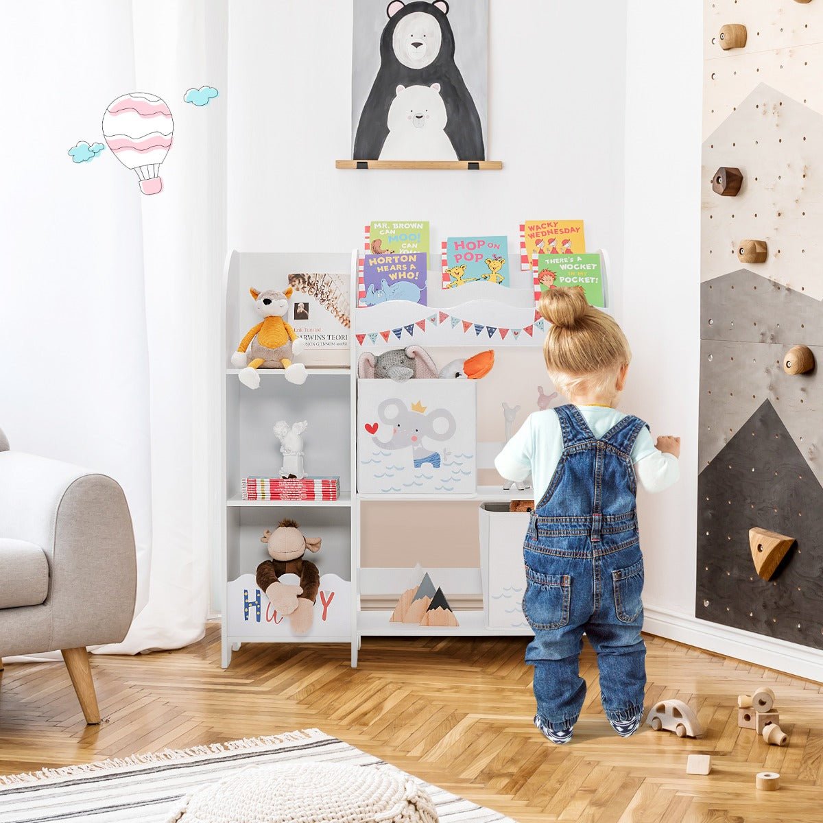 Kids Bookshelf Toy Storage with Display and Storage Bin - Tidy Playtime