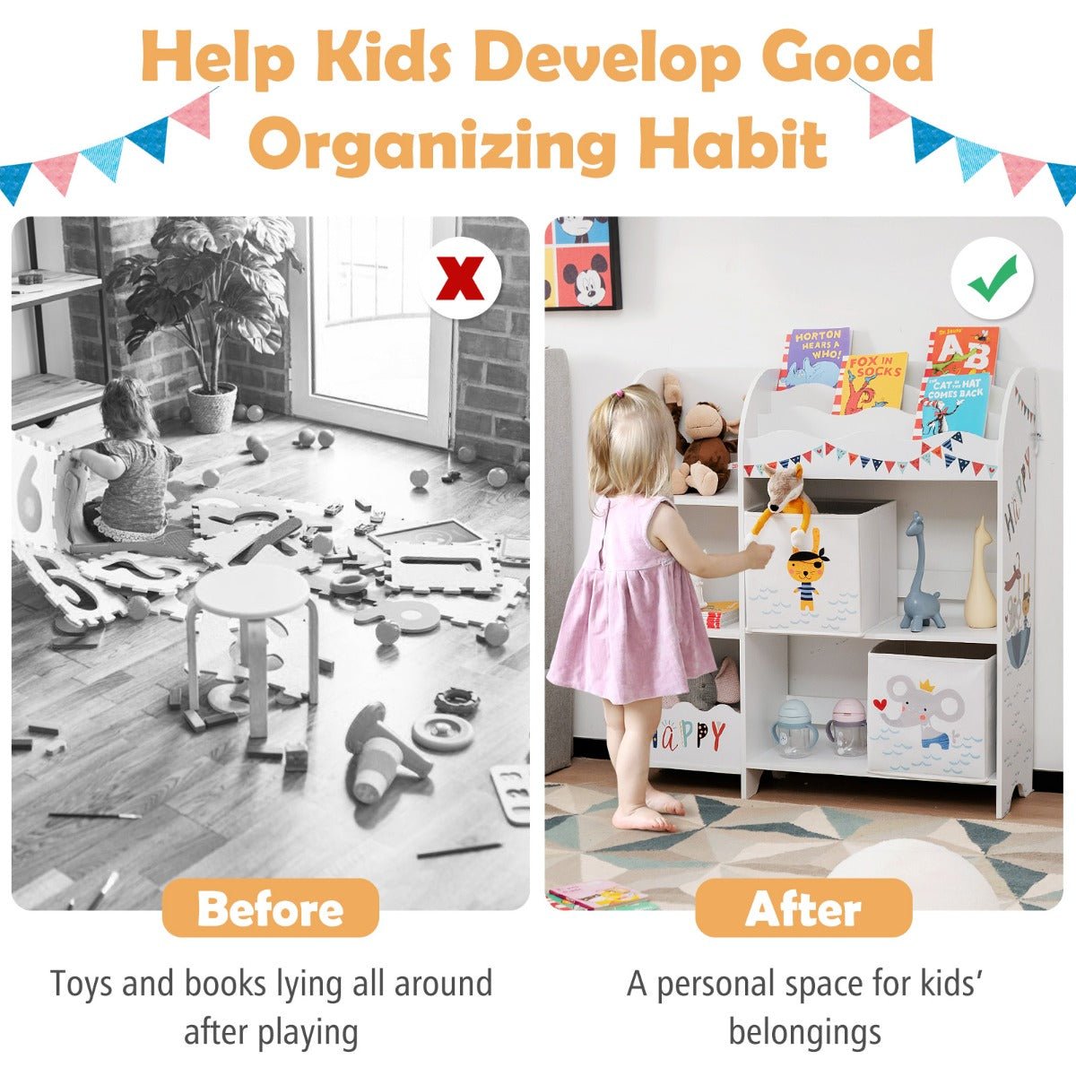Toy Storage Bookshelf with Display and Bin - Organized Kids Adventures