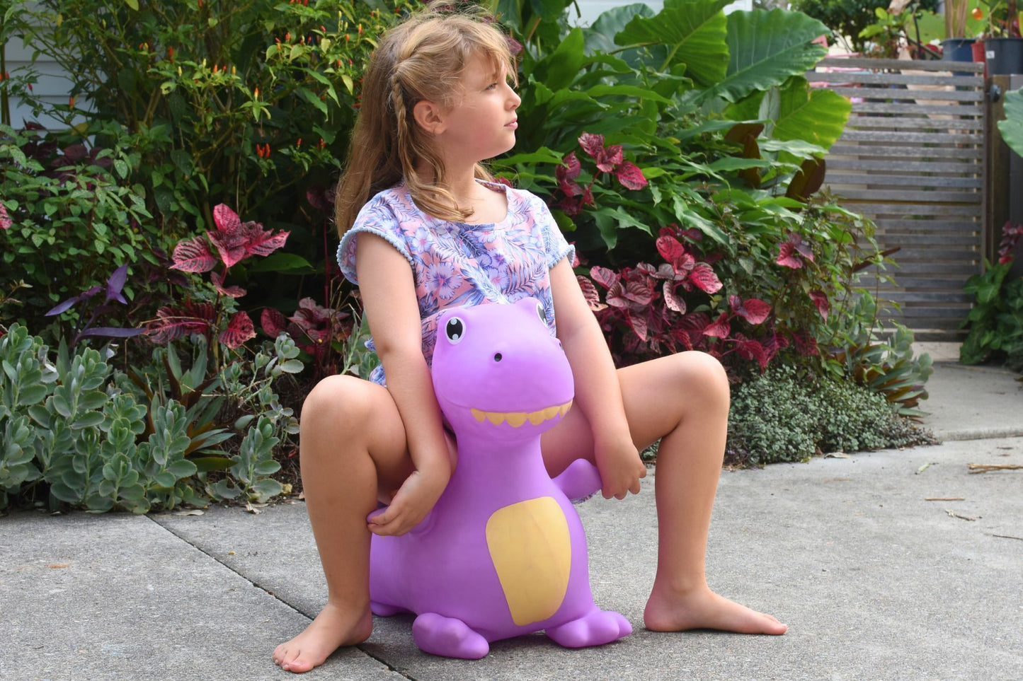 Periwinkle The T-Rex Bouncy Rider - Fun and colorful inflatable bouncer for kids. Periwinkle The T-Rex Bouncy Rider - Fun and colorful inflatable bouncer for kids.