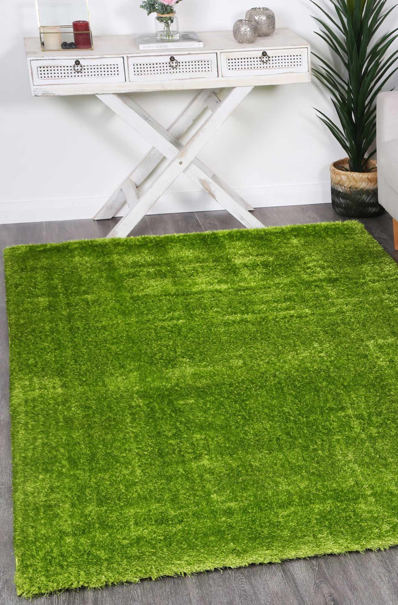 Brendon Green Shaggy Rug | Soft, vibrant rug for cozy play areas in kids rooms.
