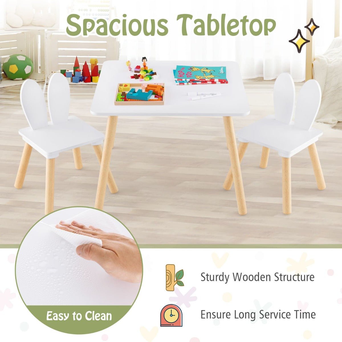 Bunny-Eared Chair and White Table Set for Creative Play - Kids Mega Mart