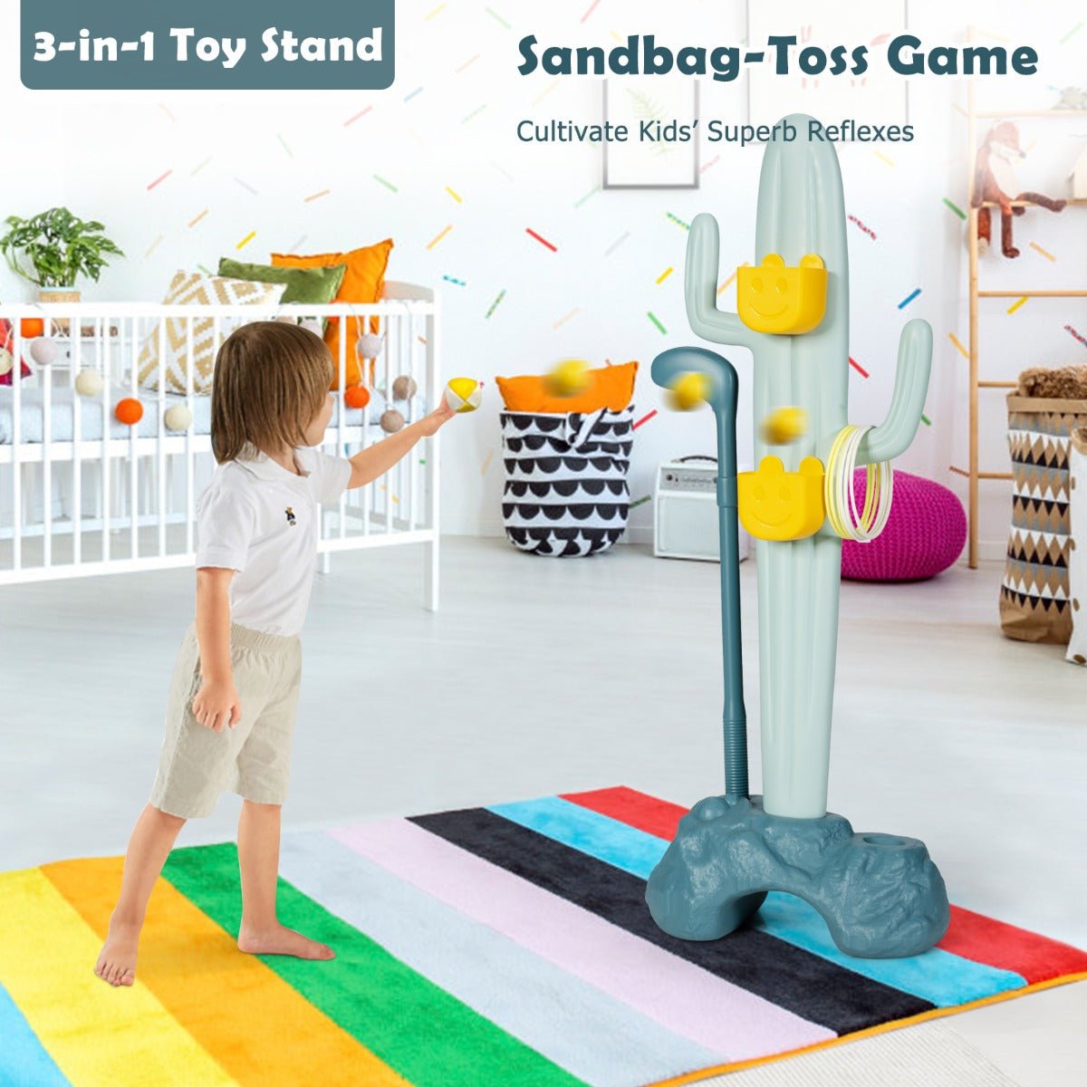 Cactus Toy Stand Rack with Sandbag-Toss for Kids 3+ Years Old