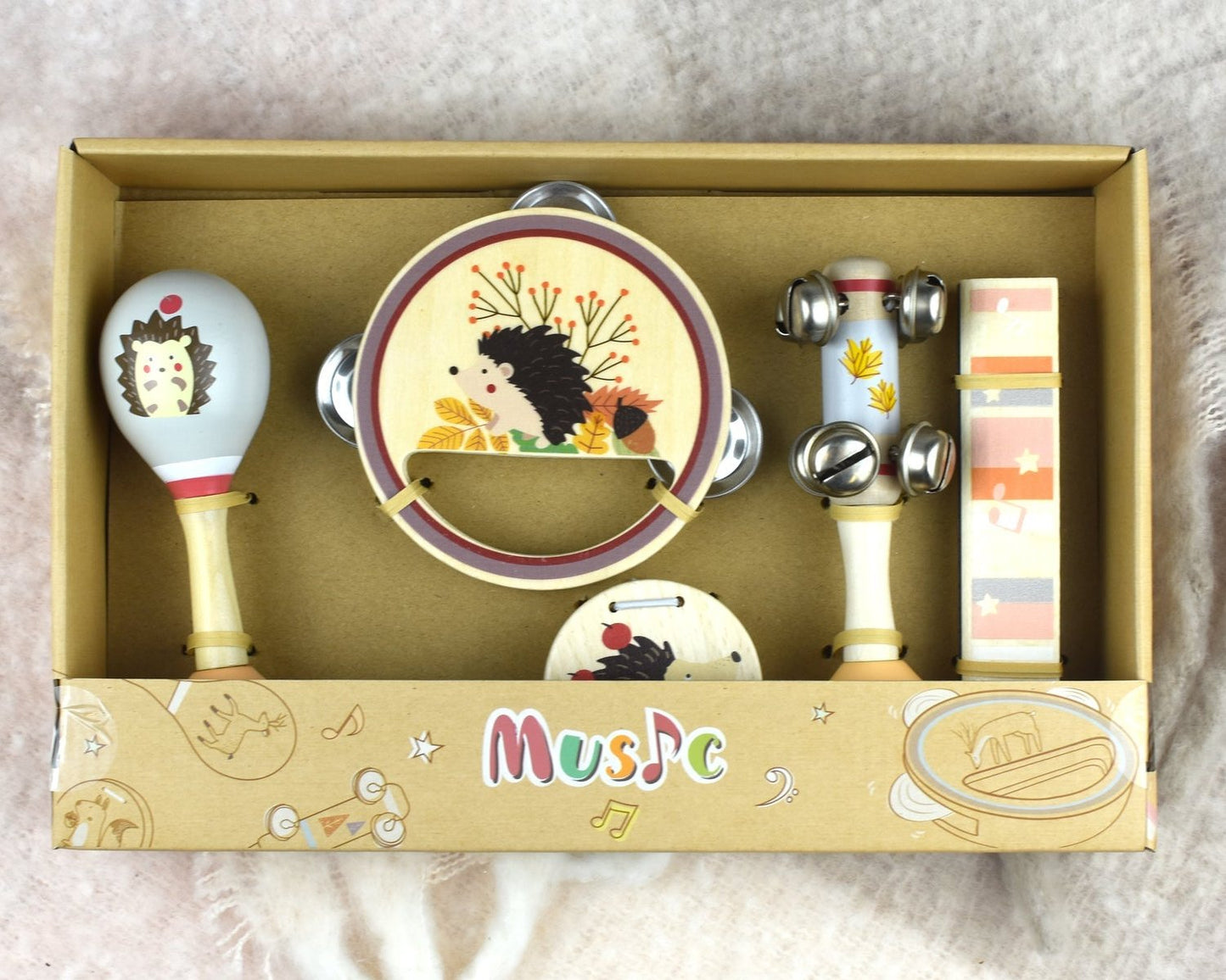 Cute Hedgehog 5Pc Musical Set for kids, with unique wooden design for playful learning. Cute Hedgehog 5Pc Musical Set for kids, with unique wooden design for playful learning.